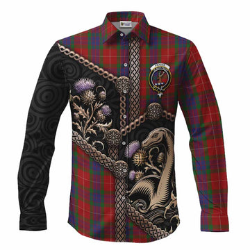 Fraser Tartan Crest Long Sleeve Button Shirts Scottish Thistle Loch Ness Monster