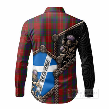 Fraser Tartan Crest Long Sleeve Button Shirts Scottish Thistle Loch Ness Monster