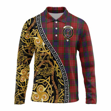 Fraser Tartan Crest Long Sleeve Polo Shirt Celtic Knot and Triple Trickle Spiral Symbols