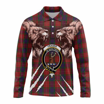Fraser Tartan Crest Long Sleeve Polo Shirt Ferocious Lion Style
