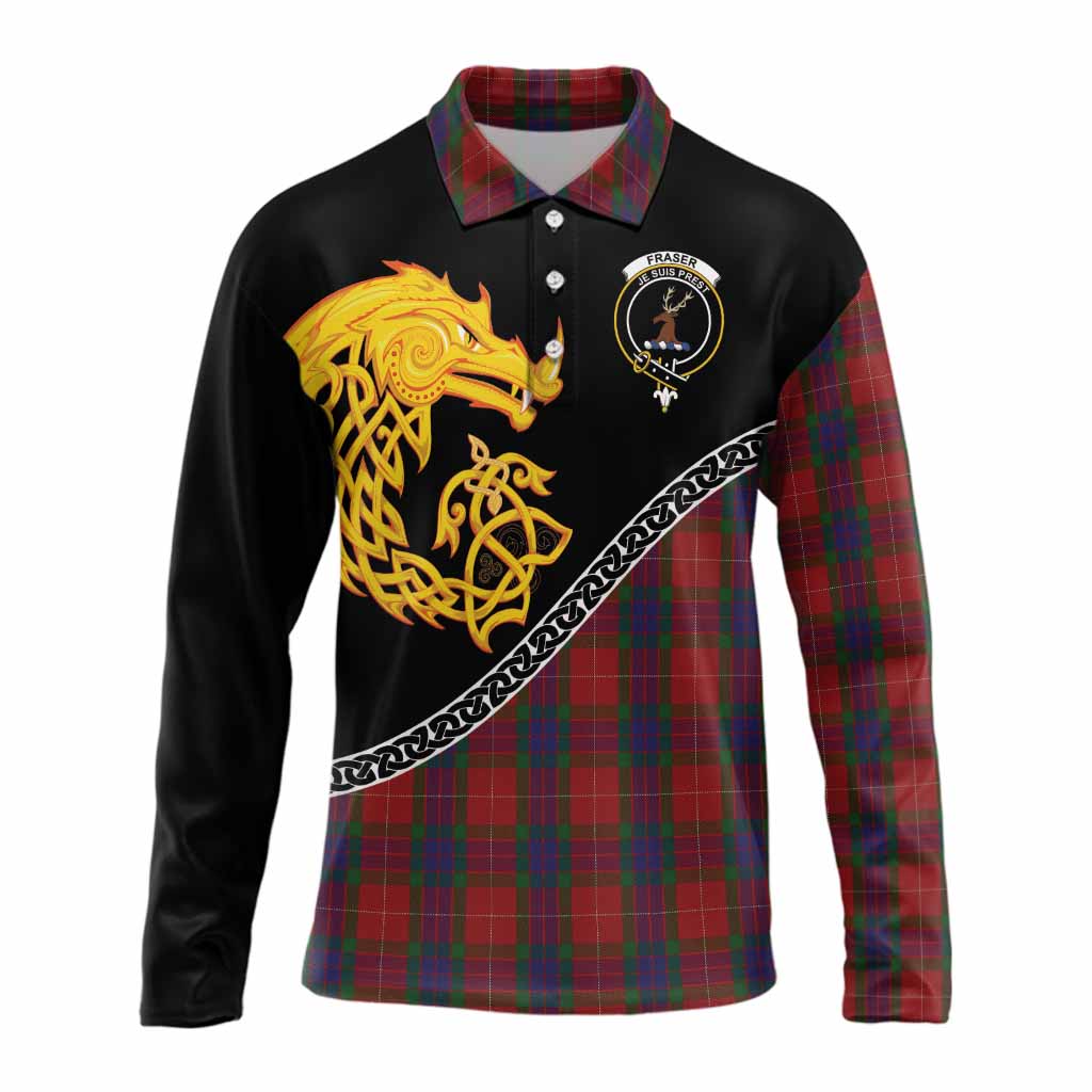 Fraser Tartan Crest Long Sleeve Polo Shirt Legendary Dragon Knot Half Style