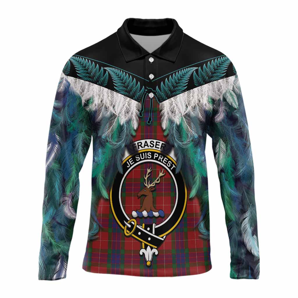 Fraser Tartan Crest Long Sleeve Polo Shirt New Zealand Maori Korowai Cloak