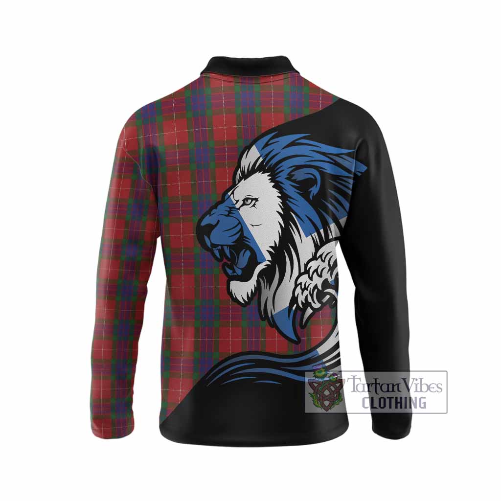 Fraser Tartan Crest Long Sleeve Polo Shirt Scottish Golden Lions Wave Flow