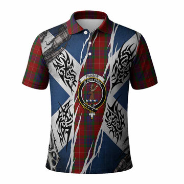 Fraser Tartan Crest Polo Shirt Scotland Flag Ripped Tribal Design