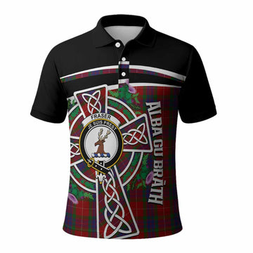 Fraser Tartan Crest Polo Shirt Scottish Thistle Celtic Cross Alba Gu Brath