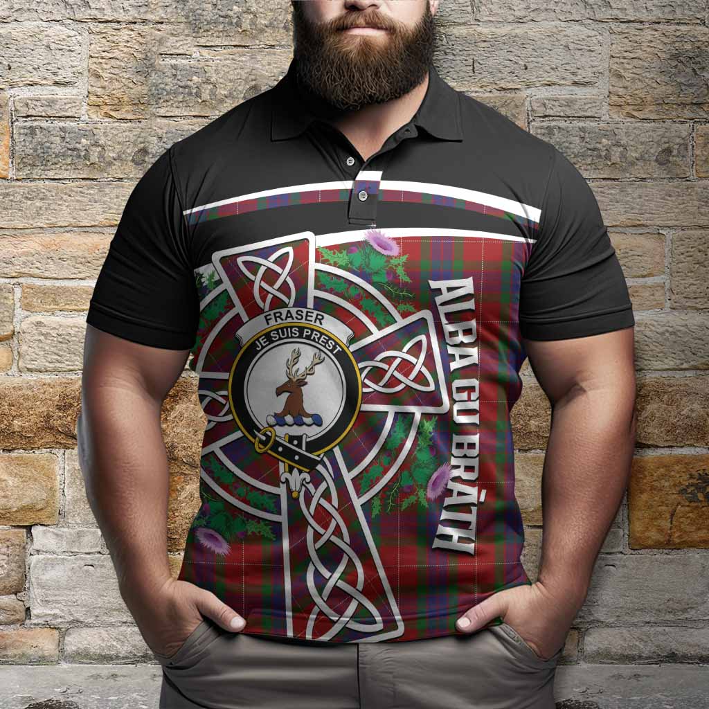 Fraser Tartan Crest Polo Shirt Scottish Thistle Celtic Cross Alba Gu Brath