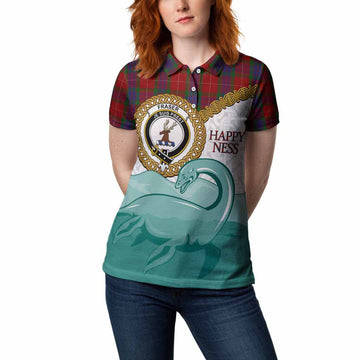 Fraser Tartan Crest Scottish Loch Ness Monster Women Polo Shirt Happy Ness Scotland Celtic Knot