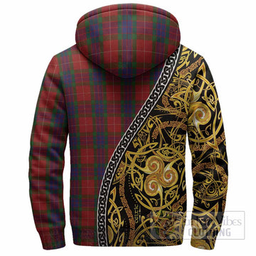 Fraser Tartan Crest Sherpa Hoodie Celtic Knot and Triple Trickle Spiral Symbols
