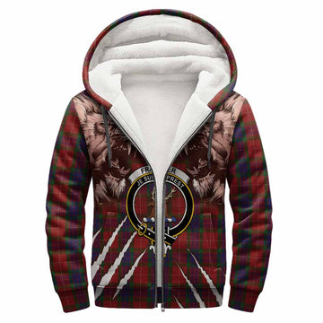 Fraser Tartan Crest Sherpa Hoodie Ferocious Lion Style