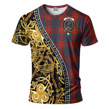 Fraser Tartan Crest T-Shirt Celtic Knot and Triple Trickle Spiral Symbols