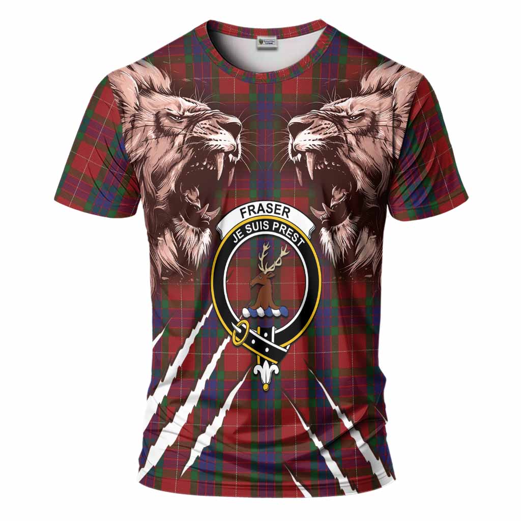 Fraser Tartan Crest T-Shirt Ferocious Lion Style