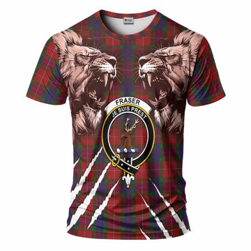 Fraser Tartan Crest T-Shirt Ferocious Lion Style