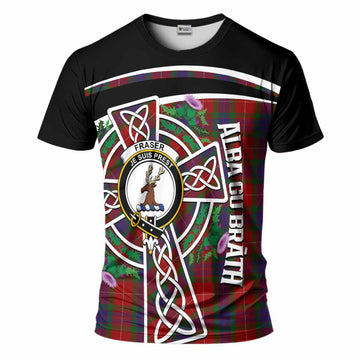 Fraser Tartan Crest T-Shirt Scottish Thistle Celtic Cross Alba Gu Brath