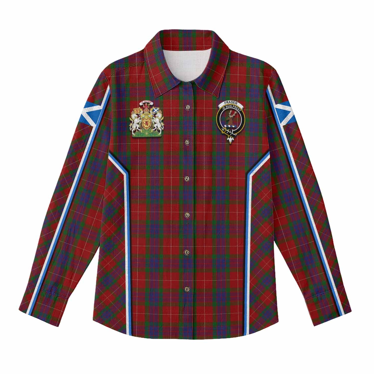 Fraser Tartan Crest Women Casual Shirt Scotland Coat of Arm Flag Style - Tartan Vibes Clothing