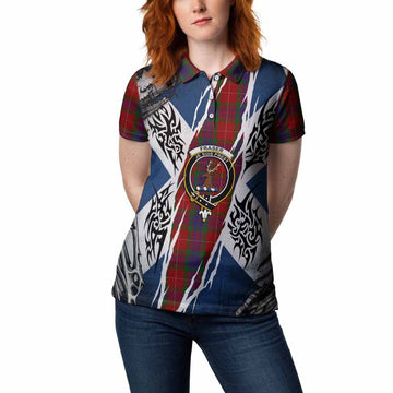 Fraser Tartan Crest Women Polo Shirt Scotland Flag Ripped Tribal Design