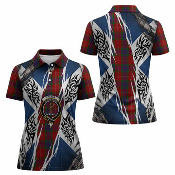 Fraser Tartan Crest Women Polo Shirt Scotland Flag Ripped Tribal Design