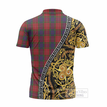 Fraser Tartan Crest Zipper Polo Shirt Celtic Knot and Triple Trickle Spiral Symbols