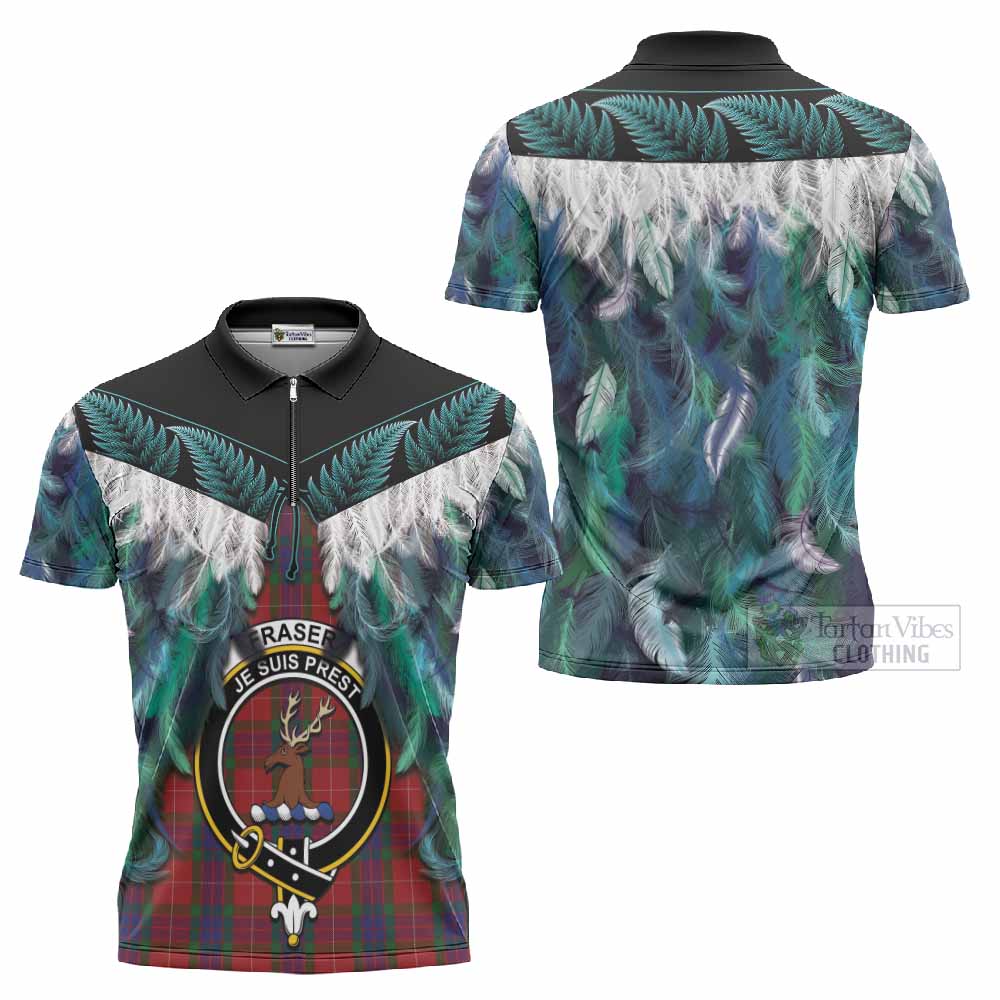 Fraser Tartan Crest Zipper Polo Shirt New Zealand Maori Korowai Cloak