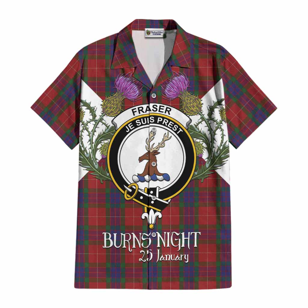 Fraser Tartan Family Crest Cotton Hawaiian Shirt Scottish Burns Night Thistle Floral