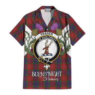 Fraser Tartan Family Crest Cotton Hawaiian Shirt Scottish Burns Night Thistle Floral