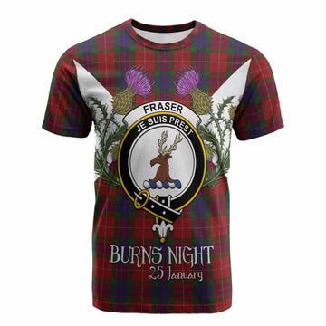 Fraser Tartan Family Crest Cotton T-shirt Scottish Burns Night Thistle Floral
