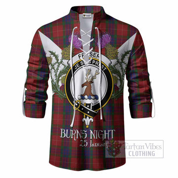 Fraser Tartan Family Crest Ghillie Shirt Scottish Burns Night Thistle Floral