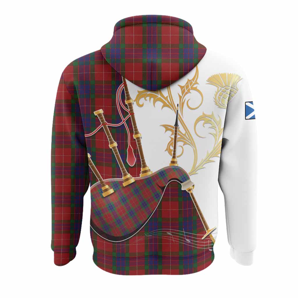 Fraser Tartan Family Crest Hoodie Bagpipes with Scottish Thistle