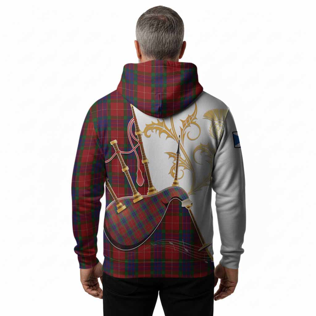 Fraser Tartan Family Crest Hoodie Bagpipes with Scottish Thistle