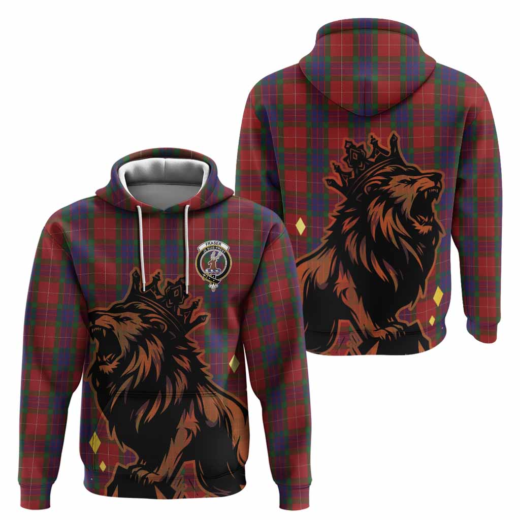 Fraser Tartan Family Crest Hoodie Crowned Lion Roaring