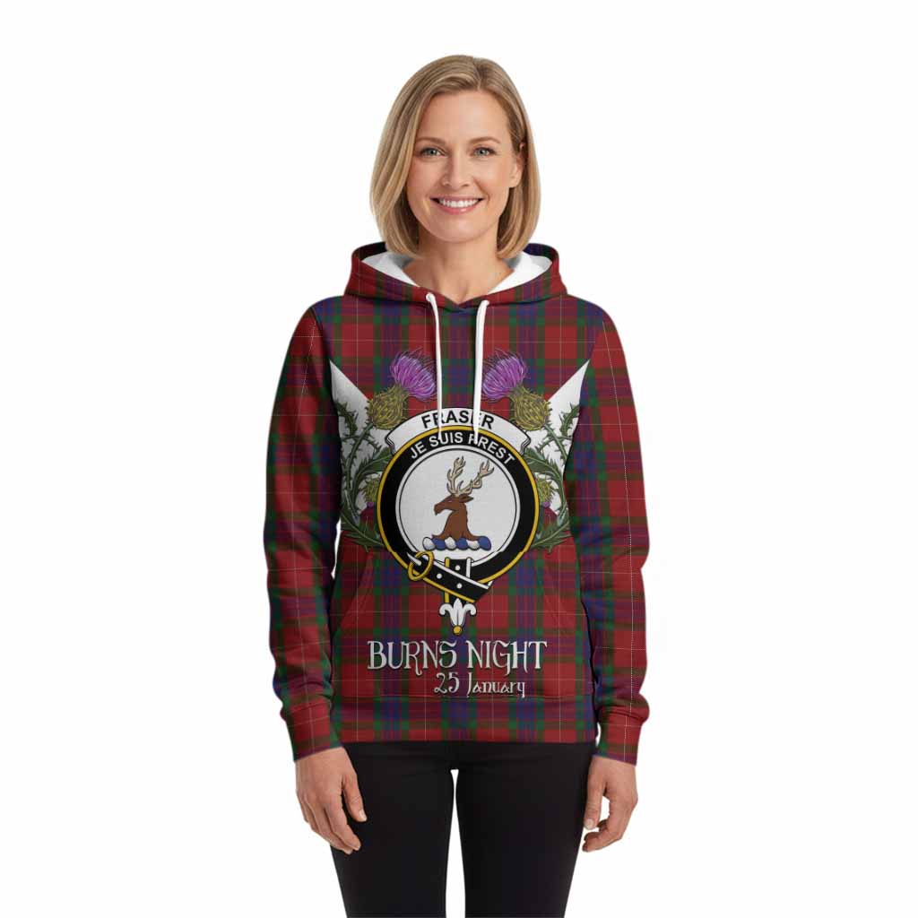 Fraser Tartan Family Crest Hoodie Scottish Burns Night Thistle Floral