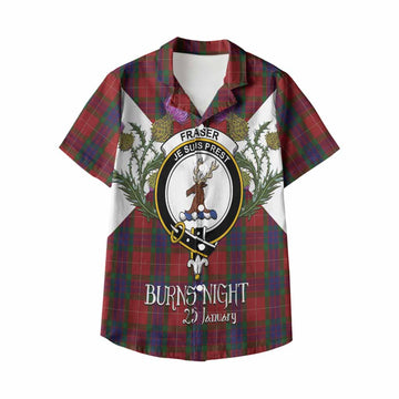Fraser Tartan Family Crest Kid Hawaiian Shirt Scottish Burns Night Thistle Floral
