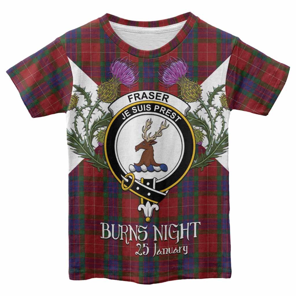 Fraser Tartan Family Crest Kid T-shirt Scottish Burns Night Thistle Floral