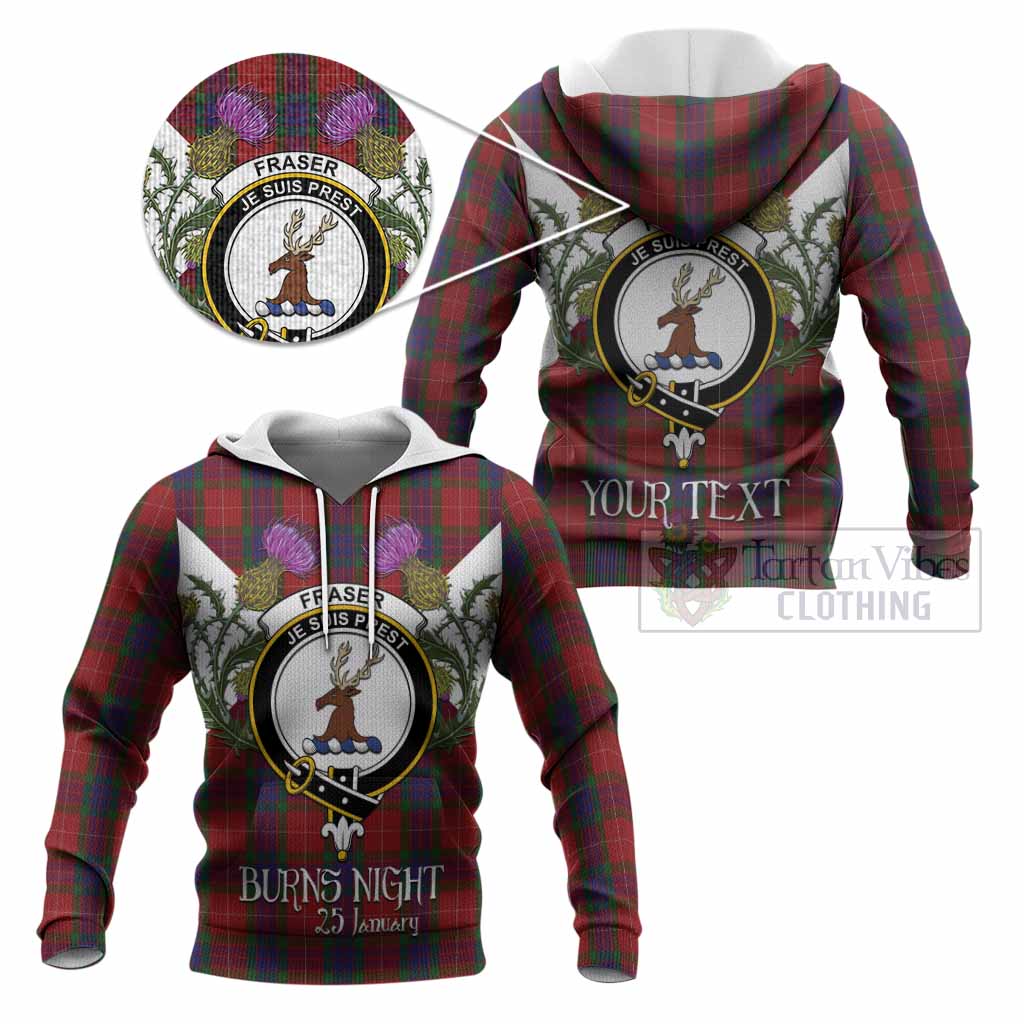 Fraser Tartan Family Crest Knitted Hoodie Scottish Burns Night Thistle Floral