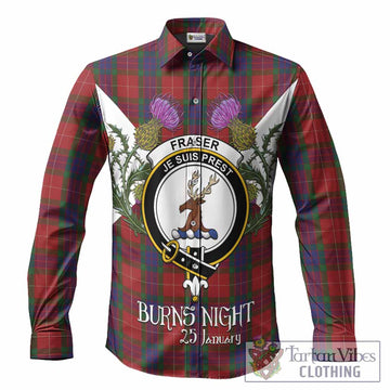 Fraser Tartan Family Crest Long Sleeve Button Shirts Scottish Burns Night Thistle Floral