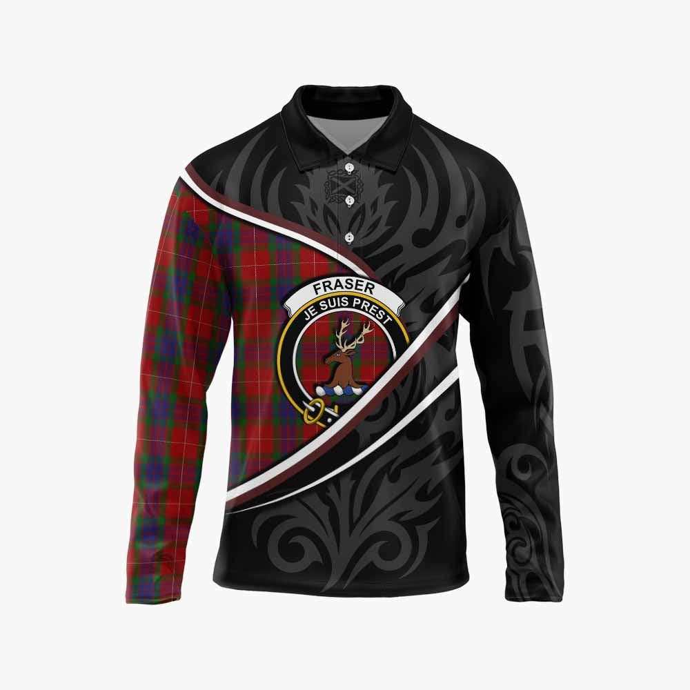 Fraser Tartan Family Crest Long Sleeve Polo Shirt Celtic Scottish Thistle Floral - Tartan Vibes Clothing