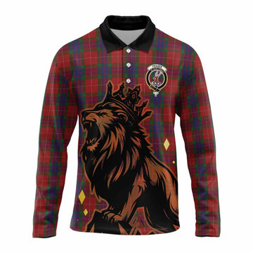 Fraser Tartan Family Crest Long Sleeve Polo Shirt Crowned Lion Roaring