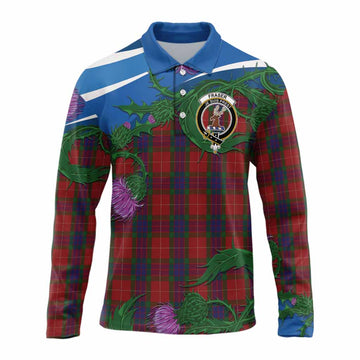 Fraser Tartan Family Crest Long Sleeve Polo Shirt Thistle in Minimalism