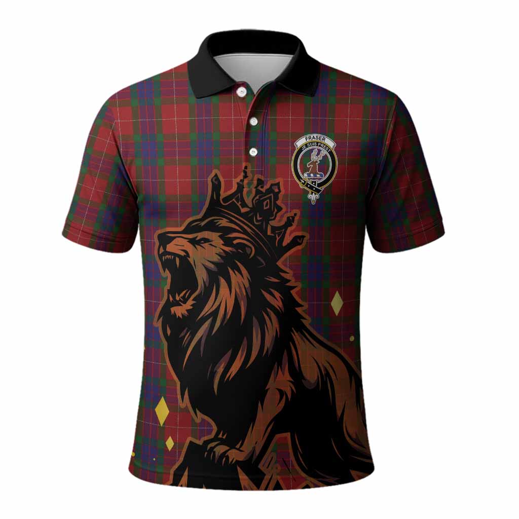 Fraser Tartan Family Crest Polo Shirt Crowned Lion Roaring