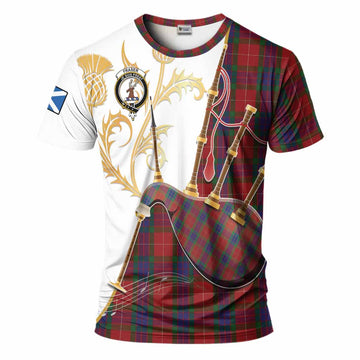 Fraser Tartan Family Crest T-Shirt Bagpipes with Scottish Thistle