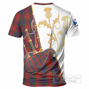 Fraser Tartan Family Crest T-Shirt Bagpipes with Scottish Thistle