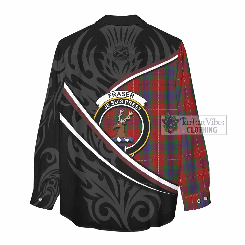 Fraser Tartan Family Crest Women Casual Shirt Celtic Scottish Thistle Floral - Tartan Vibes Clothing