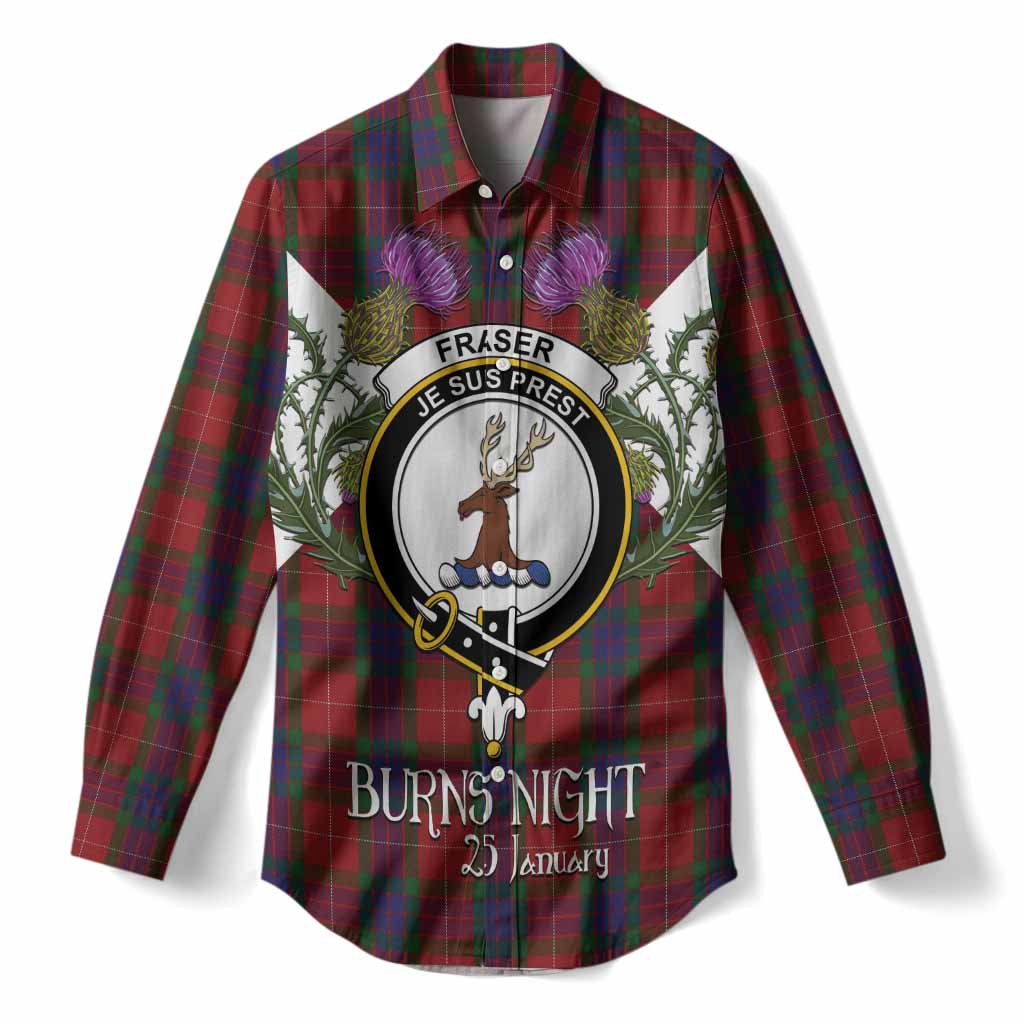 Fraser Tartan Family Crest Women Casual Shirt Scottish Burns Night Thistle Floral