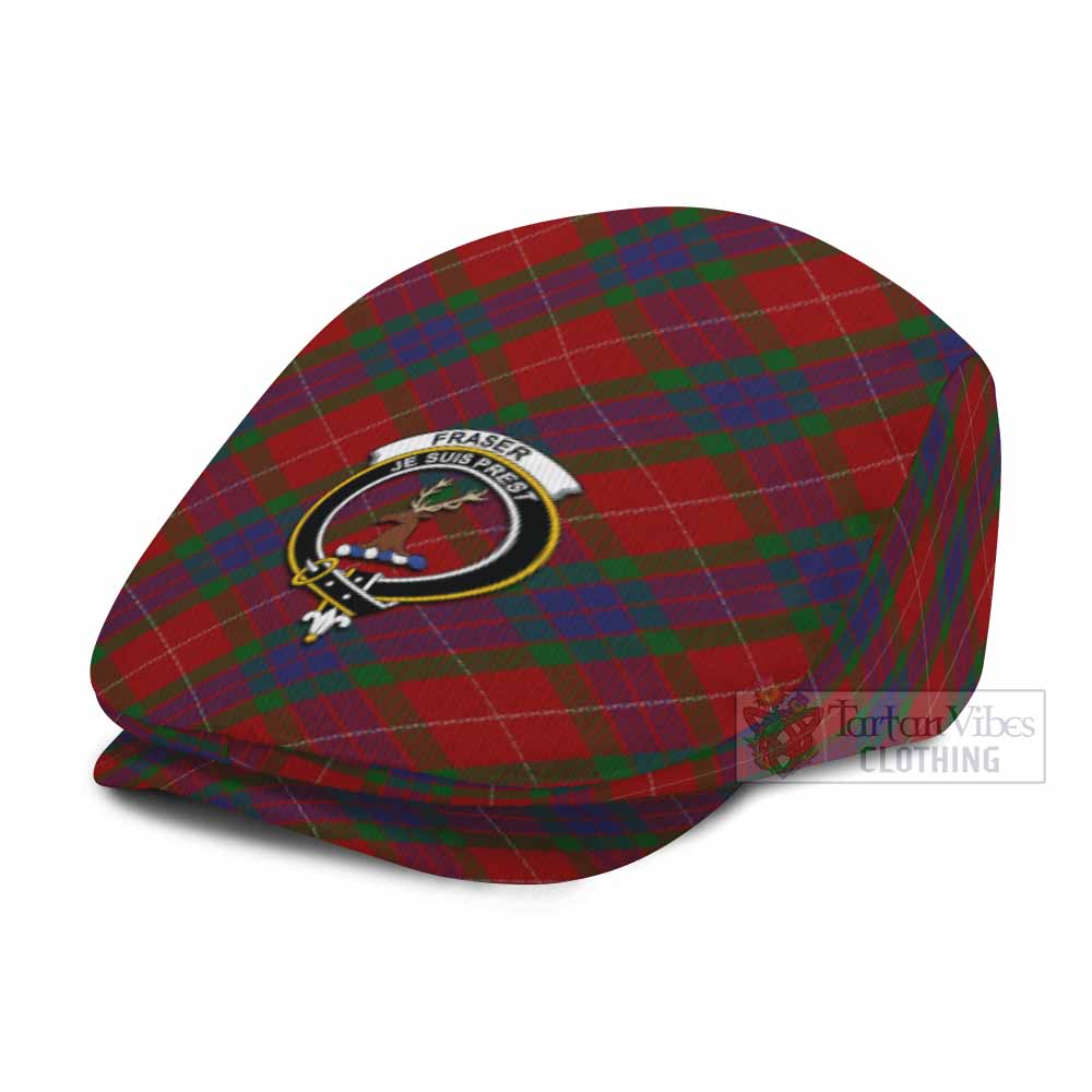 Fraser Tartan Flat Cap, Jeff Cap Cross Style with Family Crest - Tartan Vibes Clothing