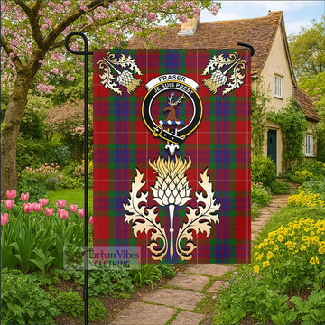 Fraser Tartan Garden Flag with Golden Regal Scottish Thistle Emblem - Tartan Vibes Clothing