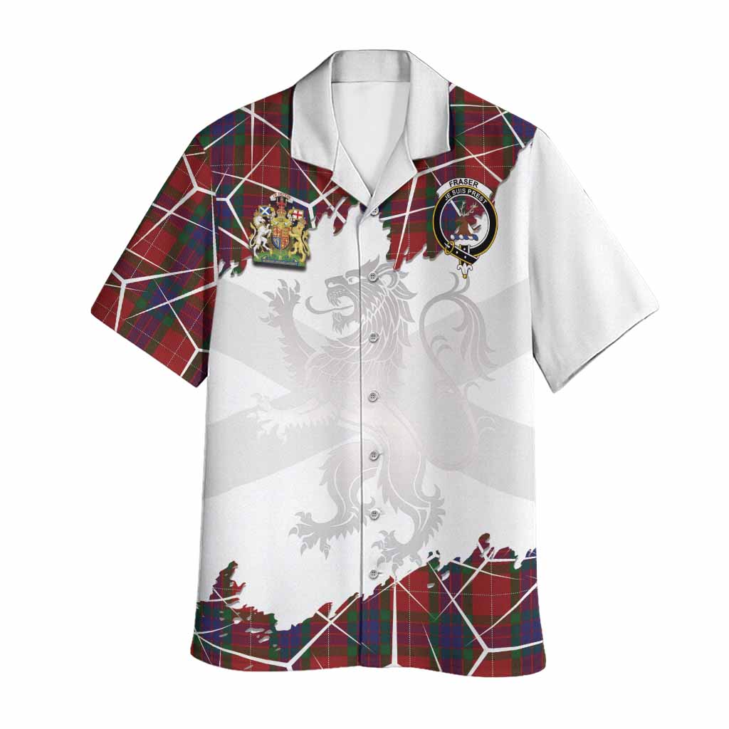 Fraser Tartan Hawaiian Shirt with Family Crest and Lion Rampant Grunge Style