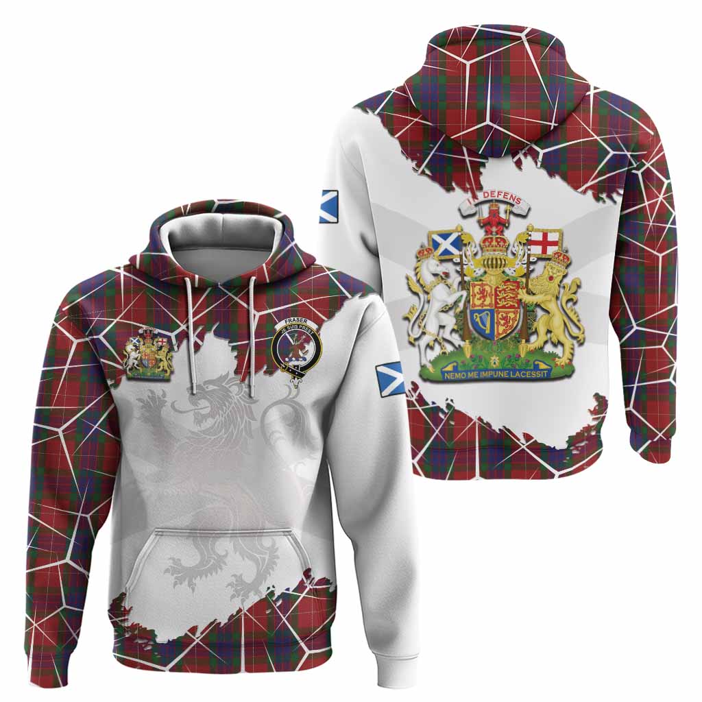 Fraser Tartan Hoodie with Family Crest and Lion Rampant Grunge Style