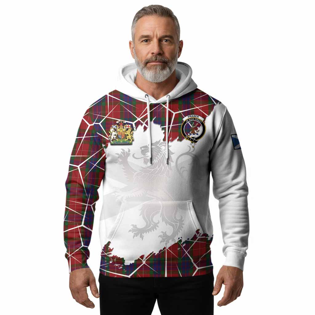 Fraser Tartan Hoodie with Family Crest and Lion Rampant Grunge Style