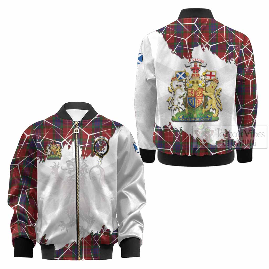 Fraser Tartan Kid Bomber Jacket with Family Crest and Lion Rampant Grunge Style