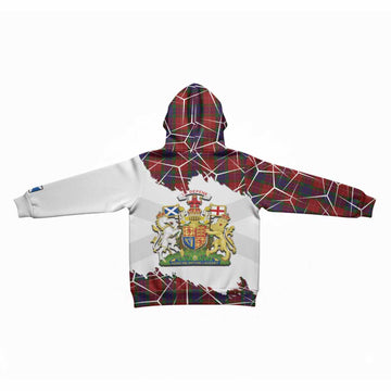 Fraser Tartan Kid Hoodie with Family Crest and Lion Rampant Grunge Style