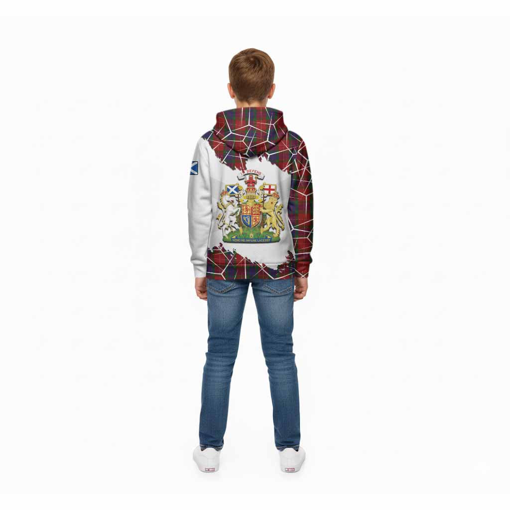 Fraser Tartan Kid Hoodie with Family Crest and Lion Rampant Grunge Style